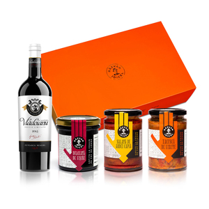 Geschenkbox von Razvan Idicel mit drei Aufstrichen und einem Rotwein